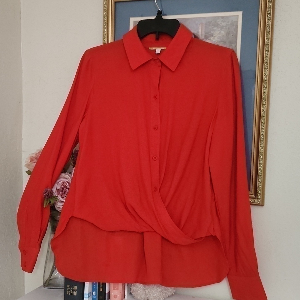 Gianni Bini Burnt Orange High Low blouse small Oversized Flowy Lagenlook Career